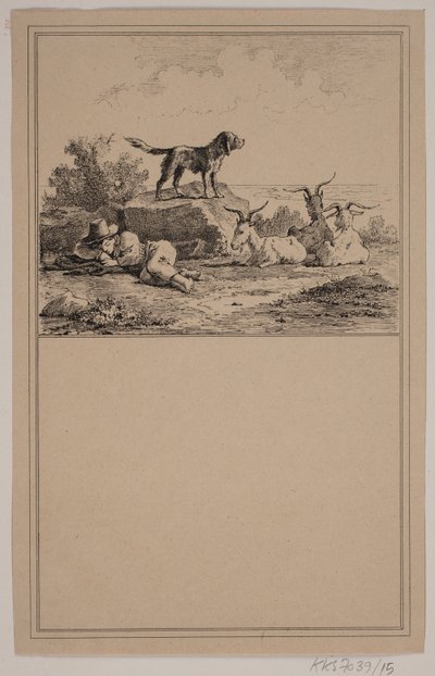 The Shepherd Boy. No. 14 in Chr. Winther and M. Rørbye, "25 Pictures for Small Children" by Johan Adolph Kittendorff