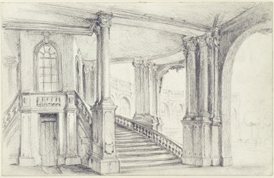 View through the City Pavilion to the Southeast Arch Gallery in the Zwinger in Dresden by Adolph Menzel