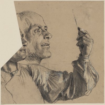 Bust of a Man with Sparse Hair, Face Profile and Left Arm. Face Study by Adolph Menzel