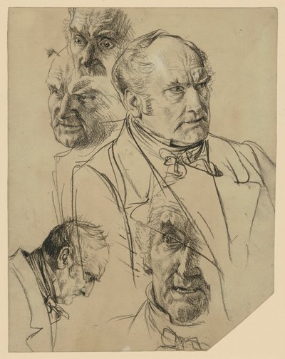 Bust of an Older Man Facing Right, Four Head Studies by Adolph Menzel