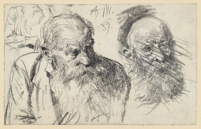 Bust of an Old Bearded Man and Head of an Old Bearded Man (Rejected) by Adolph Menzel