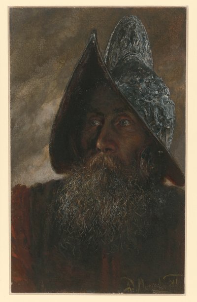 Bust of a Bearded Soldier with Helmet, Slightly Turned to the Left by Adolph Menzel