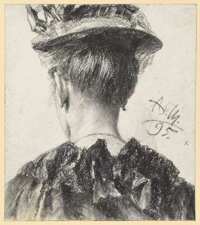 Bust of a Woman with Hat from the Back by Adolph Menzel
