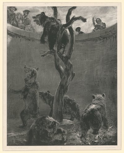 The Bear Pit in the Zoological Garden. Plate 6 from: Experiments with Brush and Scraper, Book 1 by Adolph Menzel