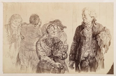 The Judge, with the Handkerchief in the Right, Exchanges Last Words with the Pouting Marthe. Behind Marthe, Eve and Ruprecht Exchange the Reconciliation Kiss, to Heinrich von Kleist 