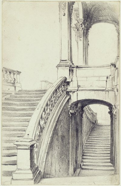 The Upper Staircase of the Wall Pavilion in the Zwinger in Dresden by Adolph Menzel