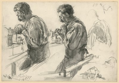 Turner at the Workbench, Two Studies and Details by Adolph Menzel