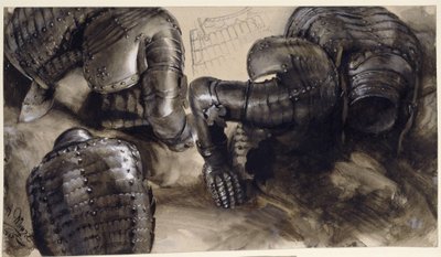 Three Breastplates Lying on the Ground by Adolph Menzel
