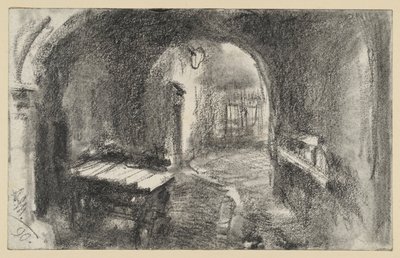 Dark Arched Passage, a Handcart in Front by Adolph Menzel
