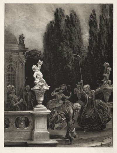 Essay on Stone with Brush and Scraper: Playing at Hoops on the Castle Terrace, 1851 by Adolph Menzel