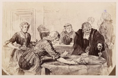 Breakfast Break. The Maids Set the Table, Adam Pours. On the Left, the Judge Walks Impatiently, to Heinrich von Kleist 