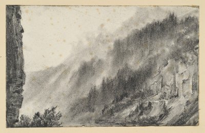 Mountain Landscape with Billowing Mists, Cliff Rising on the Left by Adolph Menzel