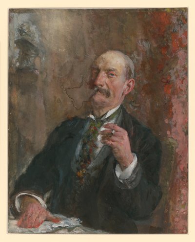 Half-Figure of a Seated Man, Right Hand on the Table, Holding a Cigarette in the Left by Adolph Menzel