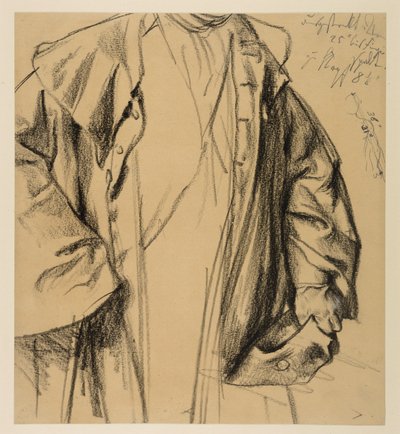 Heinrich von Kleist, The Broken Jug: Model Study of an Officer in a Coat, Head Not Depicted, Half-Figure with Hat in Left Hand and Cane in Right by Adolph Menzel