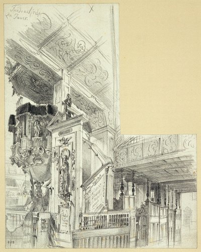 Interior with Pulpit of the Peace Church in Jauer by Adolph Menzel