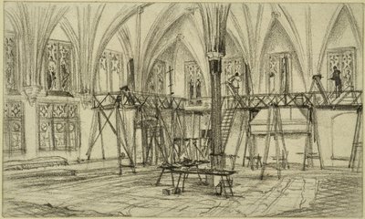 Painters on Scaffolding in the Summer Room of Marienburg by Adolph Menzel