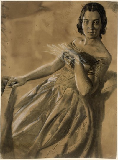 Model Study of Mrs. Maercker at the Piano by Adolph Menzel