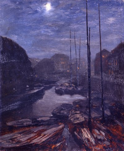 Moonlight over the Friedrichsgracht in Old Berlin by Adolph Menzel