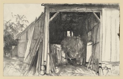 Open Barn with a Straw-Laden Wagon by Adolph Menzel