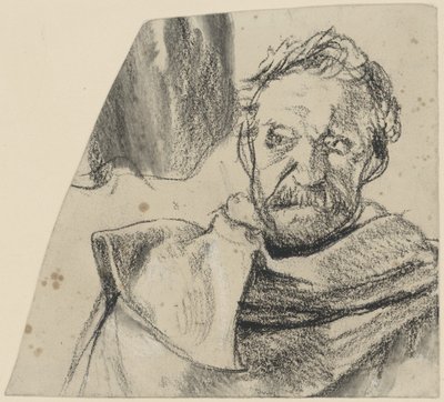 Officer in Coat, Bareheaded, Bust Portrait. Study for the Unfinished Painting Address of Frederick II to His Generals Before the Battle of Leuthen by Adolph Menzel