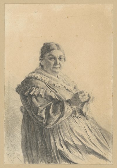 Seated Older Woman with Knitting Stocking by Adolph Menzel