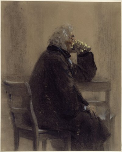 Seated Older Gentleman in Overcoat with Gloves, Knee-Length, Profile to the Right by Adolph Menzel