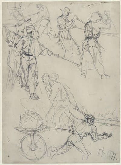 Sketches of Workers at Various Activities in the Rolling Mill. Study for "The Iron Rolling Mill. Modern Cyclopes" by Adolph Menzel