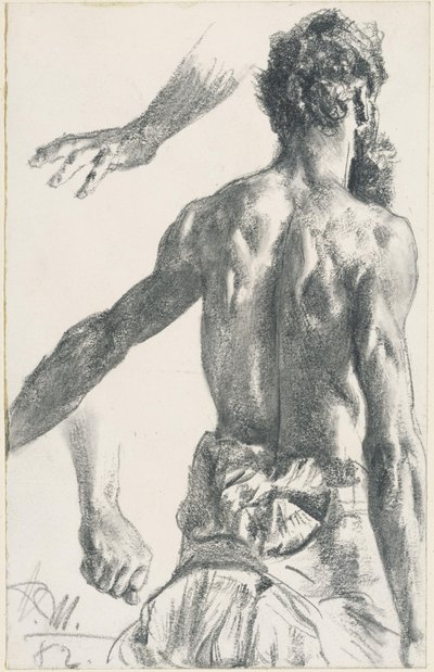 Standing Bearded Man, Half-Nude from the Back by Adolph Menzel