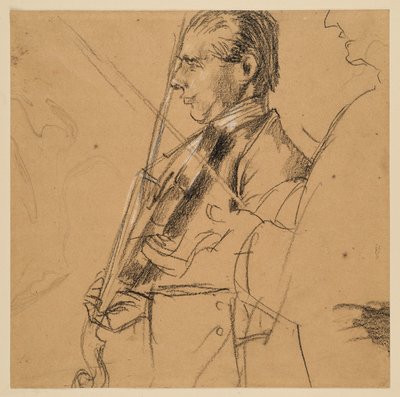 Violin Player. Half Figure. Profile to the Left. Right Profile Sketch. Preliminary Study for the Painting "Flute Concert of Frederick the Great in Sanssouci" by Adolph Menzel