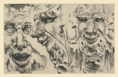 Two Faun Masks in the Zwinger in Dresden by Adolph Menzel