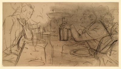 Two Gentlemen Sitting Opposite Each Other at a Tavern Table in Conversation by Adolph Menzel