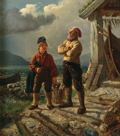 Old Sailor and a Young Boy by Adolph Tidemand