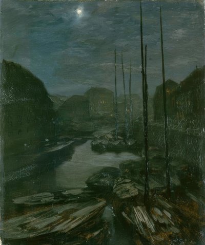 Moonlight over the Friedrichsgracht in Old Berlin by Adolph Menzel