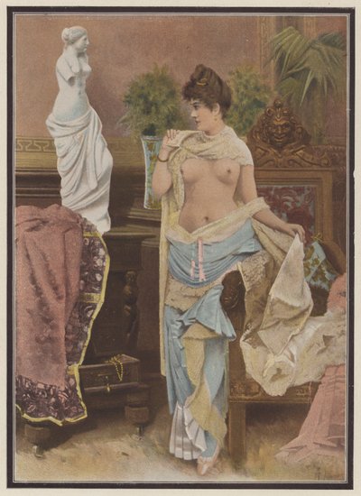 Woman comparing herself with a statue of Venus de Milo by Adolphe Frederic Lejeune