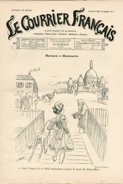 Cover of Le Courrier français, number 5, Satirical in B & W by Adolphe Leon Willette