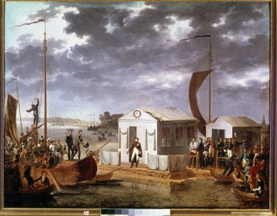 Interview of Tilsit between Napoleon I and Tsar Alexander I of Russia on the Niemen River on June 25 by Adolphe Roehn