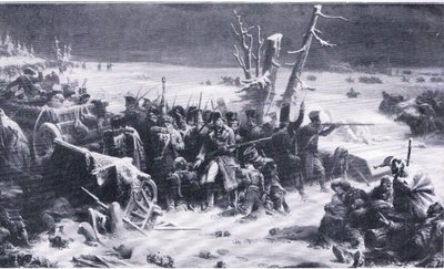 Marshal Ney supporting the rear guard during the retreat from Moscow, illustration from Landmarks in European History published by Gresham Publishing Co, c.1920 by Adolphe Yvon