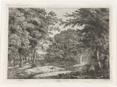 Landscape with Chapel Among Trees and Reading Monk by Adriaan Jacob Willem van Dielen