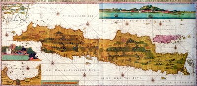 Insulae lavae, a large folding map of Java with two insets both depicting views of Batavia (Jakarta) Dutch, published by Gerard van Keulen, Amsterdam, c.1715 by Adriaan Reland