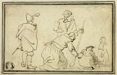 Two Soldiers, Woman with Jug and Child by Adriaen Brouwer