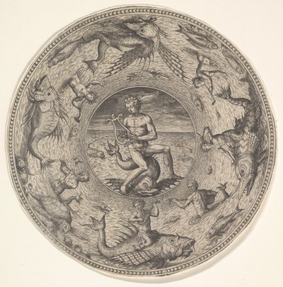 Arion on a Dolphin Surrounded by a Border Decorated with Sea Creatures by Adriaen Collaert