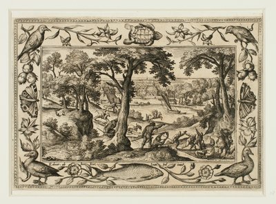 Boar Hunt, from Landscapes with Old and New Testament Scenes and Hunting Scenes by Adriaen Collaert