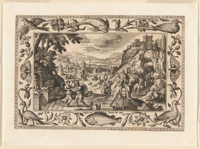 Rebecca and Eliezer at the Well, from Landscapes with Old and New Testament Scenes and Hunting Scenes by Adriaen Collaert
