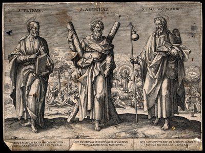 Saint Peter the Apostle, Saint Andrew the Apostle and Saint James the Great (Engraving) by Adriaen Collaert