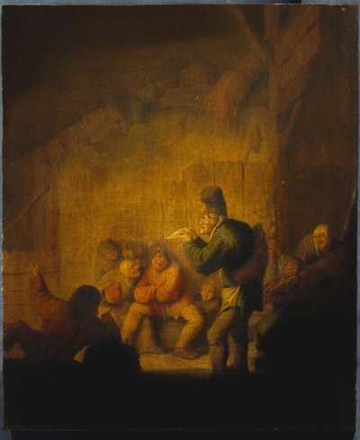 A Barn Interior with a Jester Regaling His Companions by Adriaen Jansz. van Ostade