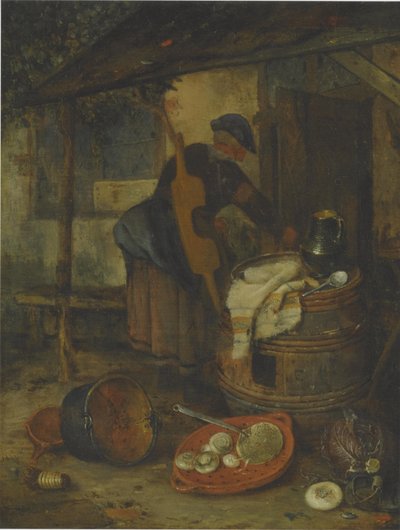 A Maid by a Door with a Barrel and Vegetables by Adriaen Jansz. van Ostade