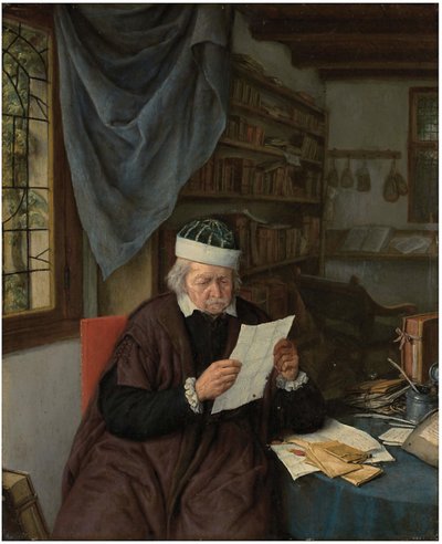 A Lawyer Seated at a Table Reading a Letter by Adriaen van Ostade