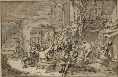 Carousing Peasants in a Tavern with a Fiddler by Adriaen van Ostade