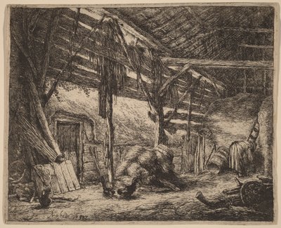 Interior of a Barn with a Peasant Woman at Work by Adriaen van Ostade