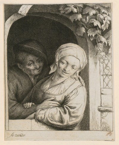 Rural Tenderness - Peasant Couple in a Doorway by Adriaen van Ostade